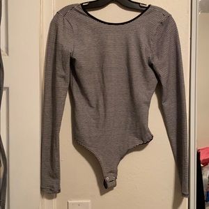 Garage Long Sleeve Black & White Stipe Bodysuit